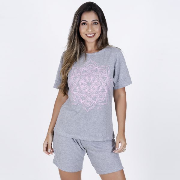 Pijama Curto Careca Mandala Mescla