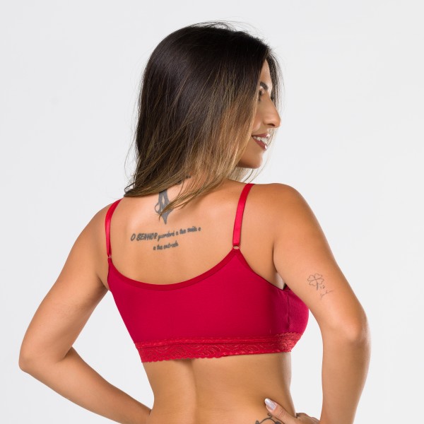 Sutiã Básico em Algodão Egípcio Rubi sem Bojo com Renda