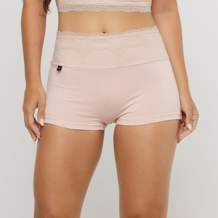Cueca Feminina em Algodão Egípcio Renda na Cintura Nude